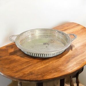 Vintage Crosby Silverplate Round Tray with Handles Serving Vintage
